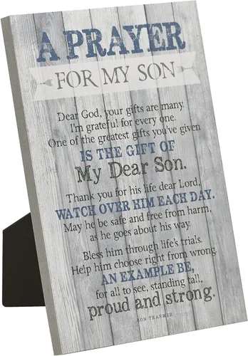 Vista 6 de DEXSA Placa de madera con texto en inglés "Son Praying", fabricada en los Estados Unidos, 6 x 9 pulgadas, marco vertical para decoración de pared