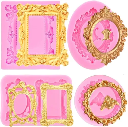 Vista 7 de Marcos de fotos Molde de silicona para marcos de fotos, molde de fondant, moldes de marco de estilo barroco para decoración de cupcakes, decoración