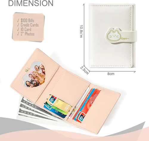 Vista 2 de Bonita cartera plegable de piel sintética con bolsillo para efectivo, ranura para tarjetas, ventana de identificación para mujeres y mujeres
