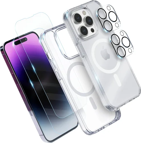 Vista 8 de Power Theory Protector de pantalla diseñado para iPhone 14 Plus, con protectores de lente y funda transparente compatible con Magsafe [dureza 9H]