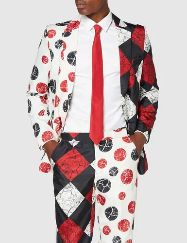 Vista 2 de SUITMEISTER Traje estampado de Halloween para hombre, disfraz de fiesta de cosplay, chaqueta ajustada para adultos, pantalones y corbata..
