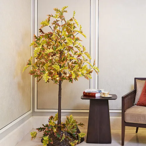 Vista 8 de Lightshare Árbol de roble iluminado de 4 pies con 48 LED, color blanco cálido, vegetación artificial con luces para boda, vacaciones, hogar, fiesta