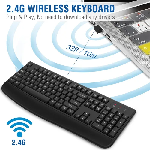Vista 3 de EDJO Teclado inalámbrico, 2.4G ergonómico de tamaño completo, teclado inalámbrico de computadora con reposamuñecas para Windows, Mac