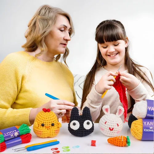 Vista 5 de XSEINO Kit de ganchillo para principiantes, kit de inicio de ganchillo con tutoriales en video paso a paso, kit de aprendizaje para principiantes