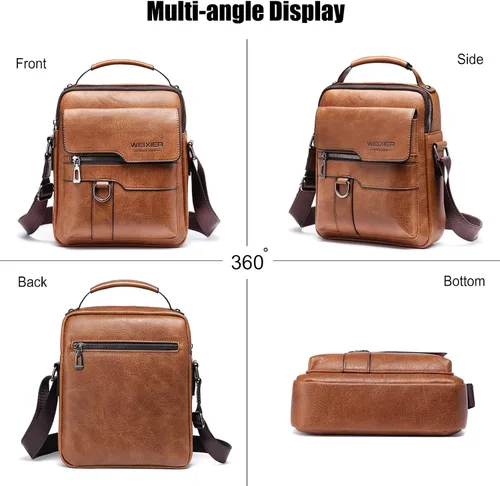 Vista 6 de FANDARE Bolso bandolera de cuero sintético para hombre, Marrón oscuro, Retro