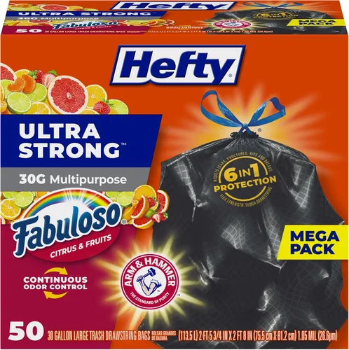 Vista 10 de Hefty Bolsas de basura ultra fuertes de 30 galones, bolsas de basura grandes de 30 galones, multiusos, cierre de cordón resistente a roturas