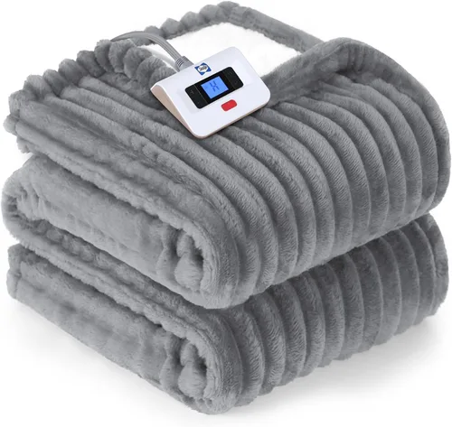 Vista 19 de Sealy - Manta eléctrica térmica suave y acogedora, reversible de franela acanalada a sherpa, calefacción segura con 6 ajustes de calor y protección