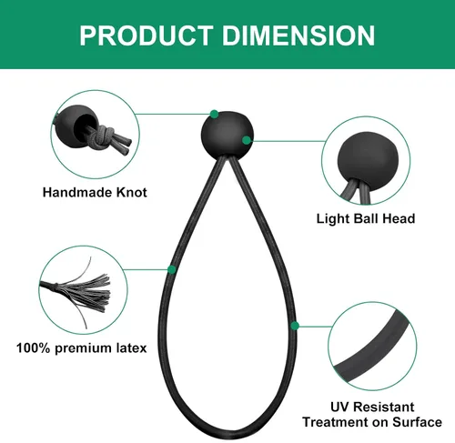 Vista 4 de 60 cuerdas elásticas de bolas negras de 4 pulgadas, cuerda elástica resistente para exteriores con bolas, bolas elásticas de lona para refugio