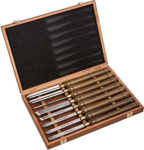 Vista 9 de Juego de 8 piezas de cinceles HSS para torno de madera con caja de madera