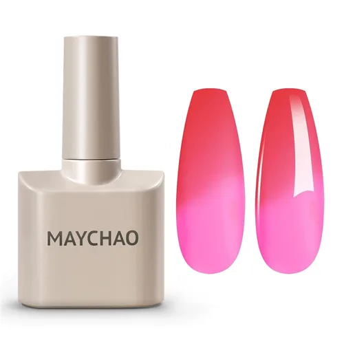 Vista 8 de MAYCHAO Esmalte de uñas en gel que cambia de color 1 unidad, 15 mililitros, gel de cambio de temperatura Indigo-Coral, esmalte de uñas que se quita