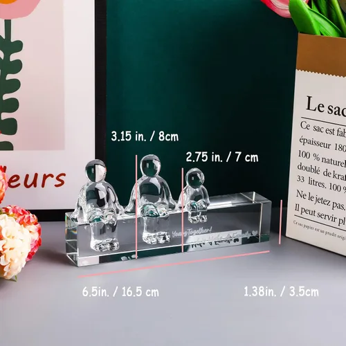 Vista 6 de Ornalrist Regalos de boda de cristal para el 15º aniversario para ella y él, 15 años juntos hicimos un adorno de cristal familiar para esposa, 1 niño
