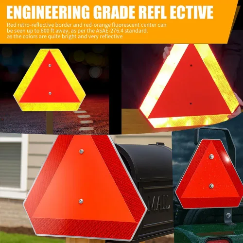 Vista 2 de Señal de seguridad del vehículo de movimiento lento, señal triangular de vehículo de movimiento lento, aluminio de 14 x 16 pulgadas, reflectante