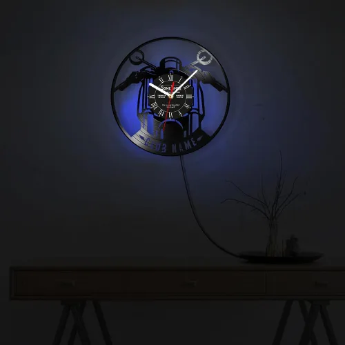 Vista 6 de The Geeky Days Reloj de pared con disco de vinilo para motocicleta, con nombre personalizado, 7 colores cambiantes, para motocicletas, garaje, reloj