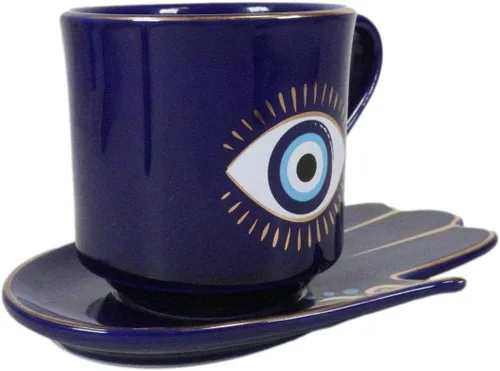 Vista 6 de Ebros Gift Wicca Occult Evil Eye Of Providence With Hamsa Quirología Quirología Palmistry Taza de café Taza de té con platillo Juego de vasos Wicca