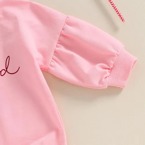 Vista 36 de Traje de bebé niña para el primer día de San Valentín, mameluco de burbujas con cuello redondo, sudadera linda para primavera y otoño