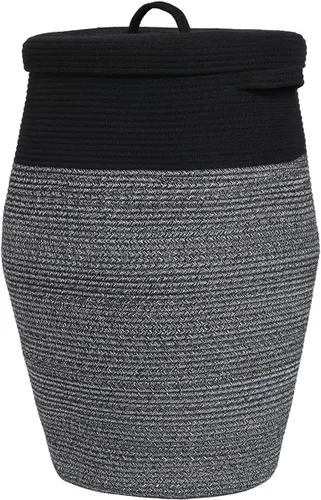 Vista 25 de Cesta alta de cuerda de algodón hecha a mano de 26"x20" con tapa, elegante forma de frasco con cubierta, cesto para ropa con tapa, para dormitorio