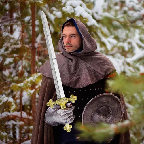 Vista 3 de Crusader Knight - Espada de juguete, espada de plástico de 27.5 pulgadas, accesorios de disfraz de guerrero medieval para Halloween, cosplay, LARP
