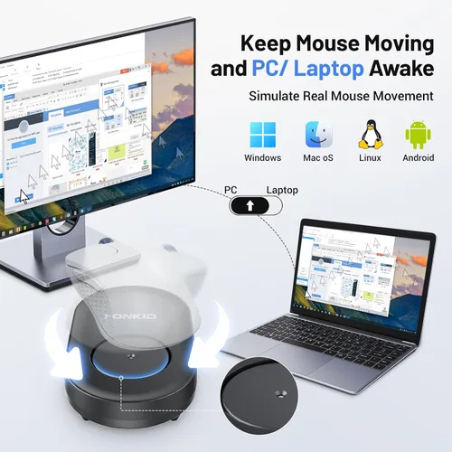 Vista 5 de HONKID - Jiggler para mover el ratón indetectable con interruptor de encendido/apagado y puerto USB, sin necesidad de controladores, simula