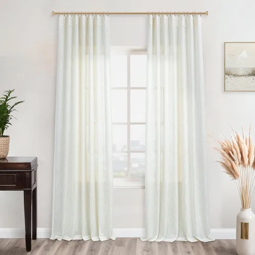 Vista 144 de KOUFALL Juego de 2 cortinas de puerta francesa, cortinas de lino para puerta/ventana, cortina transparente boho para cristal lateral delantero