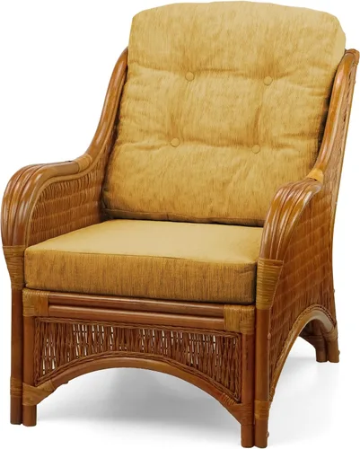 Vista 3 de Jam Lounge Living Accent - Sillón de mimbre de ratán natural, diseño hecho a mano con cojín marrón claro, colonial