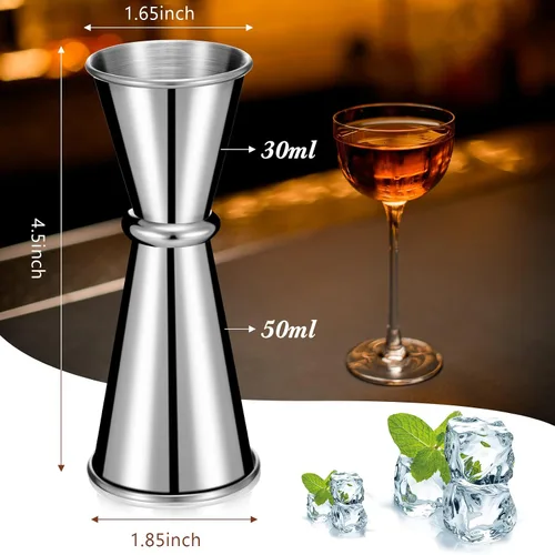 Vista 2 de Jigger de 6 piezas para bartending doble cóctel japonés Jigger 2 oz 1 oz acero inoxidable vaso medidor para el hogar, bar, bebida, cocina