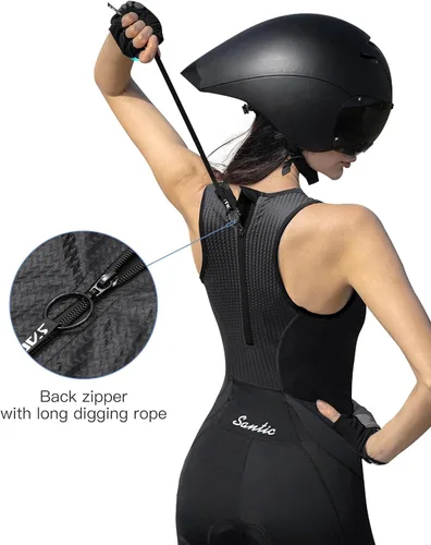 Vista 3 de Santic Traje de triatlón de una pieza sin mangas para mujer Adelgazamiento acolchado de secado rápido para correr, nadar, ciclismo