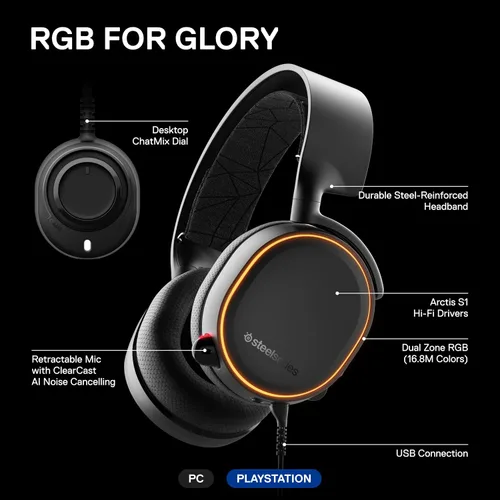 Vista 13 de SteelSeries Arctis 5 Gaming Headset - RGB Illumination - DTS Headphone X v2.0 Surround for PC and PlayStation 5, PS4 - Black