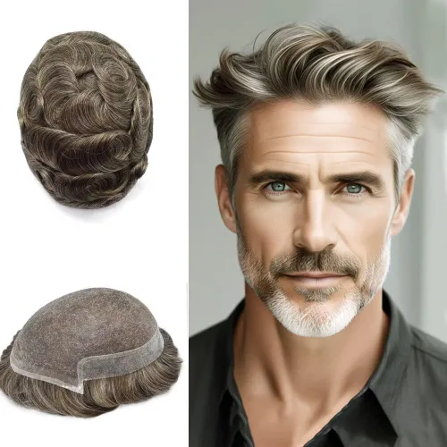 Vista 44 de FACE MIRACLE - Tupé de encaje frontal francés para hombres, postizos, sistemas de reemplazo de cabello humano con PU para hombre, prótesis