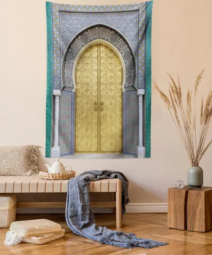 Vista 133 de Ambesonne Tapiz bohemio, diseño floral de bruja, luna y mariposa con adornos de mandala, decoración de tela para colgar en la pared para dormitorio