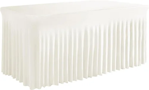 Vista 8 de Falda de mesa negra, de elastano, sin arrugas, 6 pies, mantel elástico ajustable lavable para mesas rectangulares para bodas, banquetes, fiestas