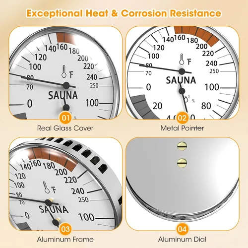 Vista 5 de Termómetro e higrómetro de sauna 2 en 1, monitor de humedad, accesorios de sauna para saunas de vapor infrarrojos, accesorios de sauna