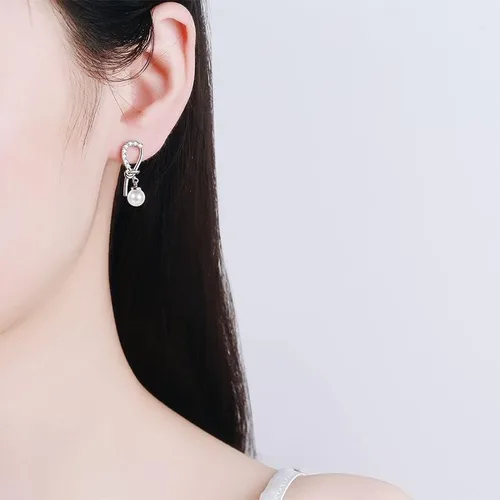 Vista 2 de Pendientes de perlas naturales Platium 5A con detalles de diamantes brillantes, hermoso regalo para ella