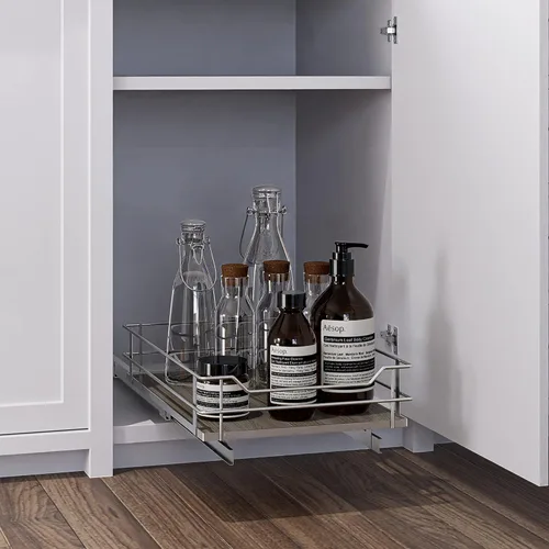 Vista 2 de Home Zone Living Organizador de gabinete de cocina extraíble con cajón deslizante para almacenamiento que ahorra espacio, 14"A x 21"L, acabado