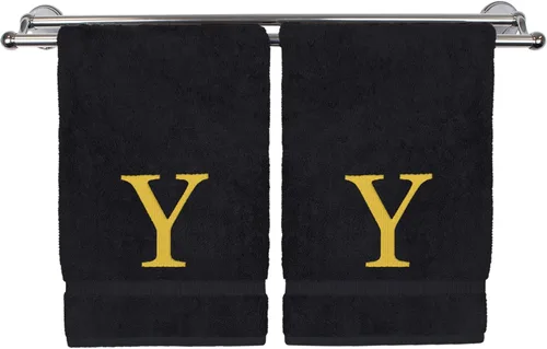 Vista 133 de Toalla de mano monogramada, regalo personalizado, juego de 2 - Toalla bordada con letra de bloque dorada - Extra absorbente 100% algodón turco