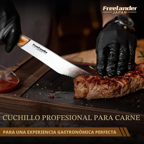 Vista 3 de Freelander Juego de 4 cuchillos para pizza con cuchillas afiladas de acero inoxidable, diseño forjado de espiga completa, mango ergonómico