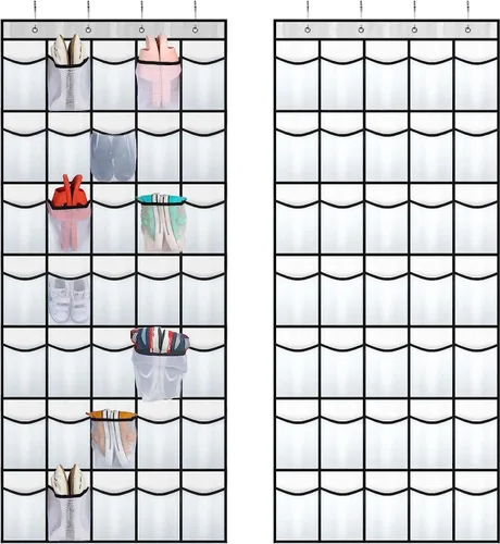 Vista 3 de Organizador de zapatos con 28 bolsillos grandes sobre la puerta, organizador de zapatos colgante para armario, zapatero transparente de alta calidad