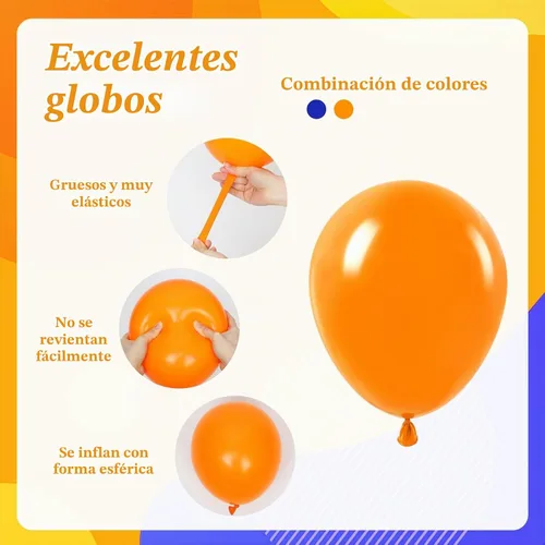 Vista 3 de 60 globos azul real y naranja con globos naranja y azul de 12 pulgadas Azul Naranja