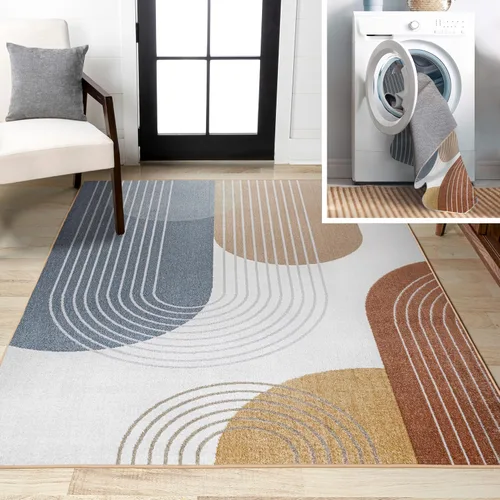 Vista 11 de JONATHAN Y Alfombra de interior lavable a máquina color crema/multi 3X5 pies, estampado de algas abstracto glam botánico para sala de estar