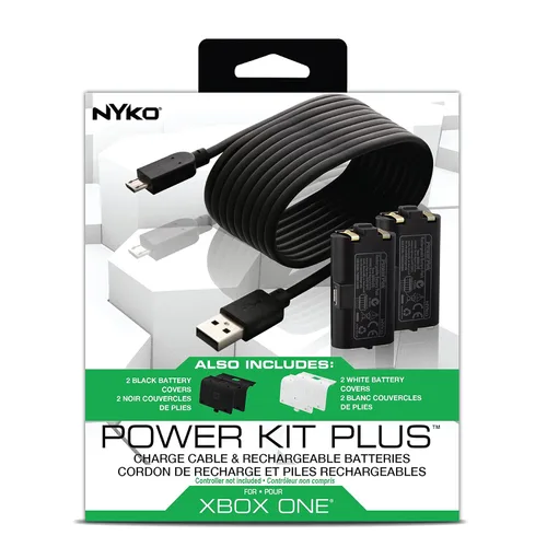 Vista 5 de Nyko Xbox One Power Kit Plus - Rechargeable Battery Kit with 2 Batteries, Black & White Covers, 8-foot Micro-USB Charge Cable - Ultimate Xbox