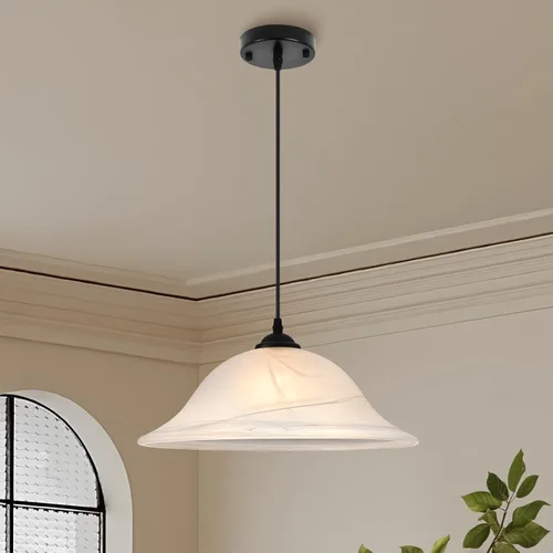 Vista 10 de Luces colgantes de isla para cocina, lámpara colgante dorada vintage de 11.8 pulgadas, lámpara colgante de vidrio esmerilado, 1 paquete, luces