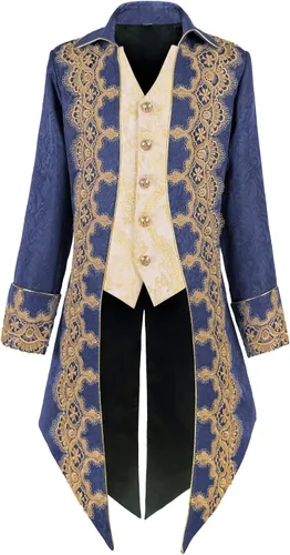 Vista 7 de Chaqueta Medieval para Hombre, Estilo Cola Vintage, Bordado Gótico Steampunk Yt2303