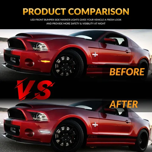 Vista 4 de Luces LED de marcador lateral parachoques delantero guardabarros blanco lámparas de estacionamiento para 2010-2014 Ford Mustang 2 piezas, lente