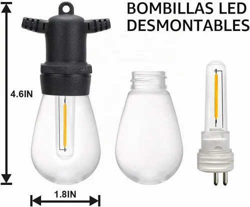 Vista 3 de DGE Bombilla LED de repuesto S14, paquete de 2 bombillas de repuesto de 1.5 W, a prueba de roturas e impermeable, IP65 Paq de 2