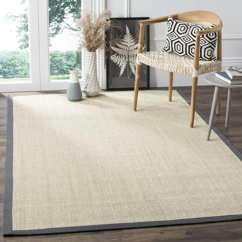 Vista 65 de Alfombra de sisal Safavieh, de color maíz y negro, tejida a mano, de la colección de fibras naturales; 5 x 8 pulgadas, NF441A, Tela, Gris / Gris