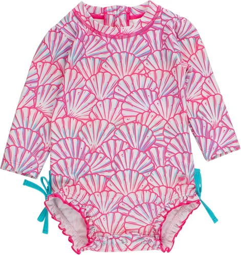 Vista 66 de RuffleButts - Traje de baño de una pieza con protección solar UPF 50+, camiseta de protección floral estampado, manga larga, con cierre zipper