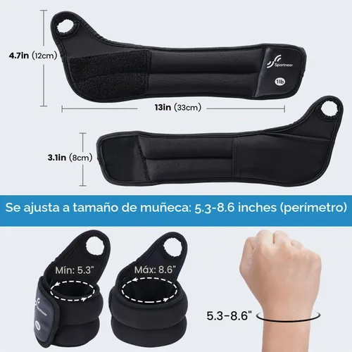 Vista 6 de Sportneer Wrist Weights with Thumb Loops Lock for Men Women, 2 LBS /4 LBS Pair Arm Hand Weights for Running Walking Jogging Physical Therapy Gym