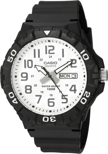 Vista 7 de Casio MRW200H Series Men's Analog Watch Sporty Design 100 Meter Water Resistance Date Display Rotary Bezel Regular Time Keeping