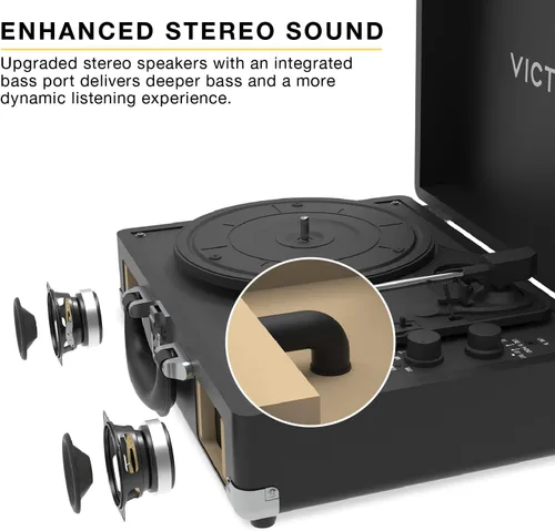 Vista 3 de Victrola Journey II (Modelo 2025) – Reproductor de Discos de Maleta Bluetooth – Altavoces Estéreo Integrados con Bajo Mejorado, Tocadiscos de 3