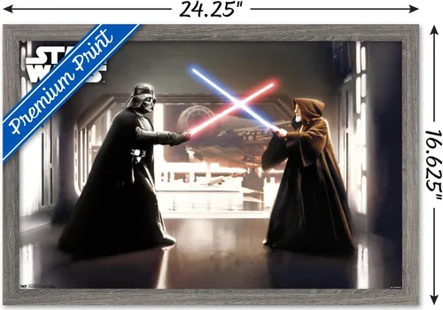 Vista 3 de Star Wars: Saga - First Duel Wall Poster, 22.4L x 14.7W, Barnwood Framed Version
