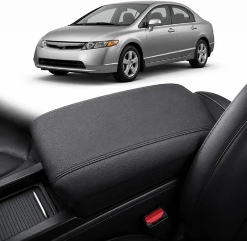 Vista 21 de AOMSAZTO Reposabrazos de Altura para Honda Civic 2006-2011 Negro de Cuero Central